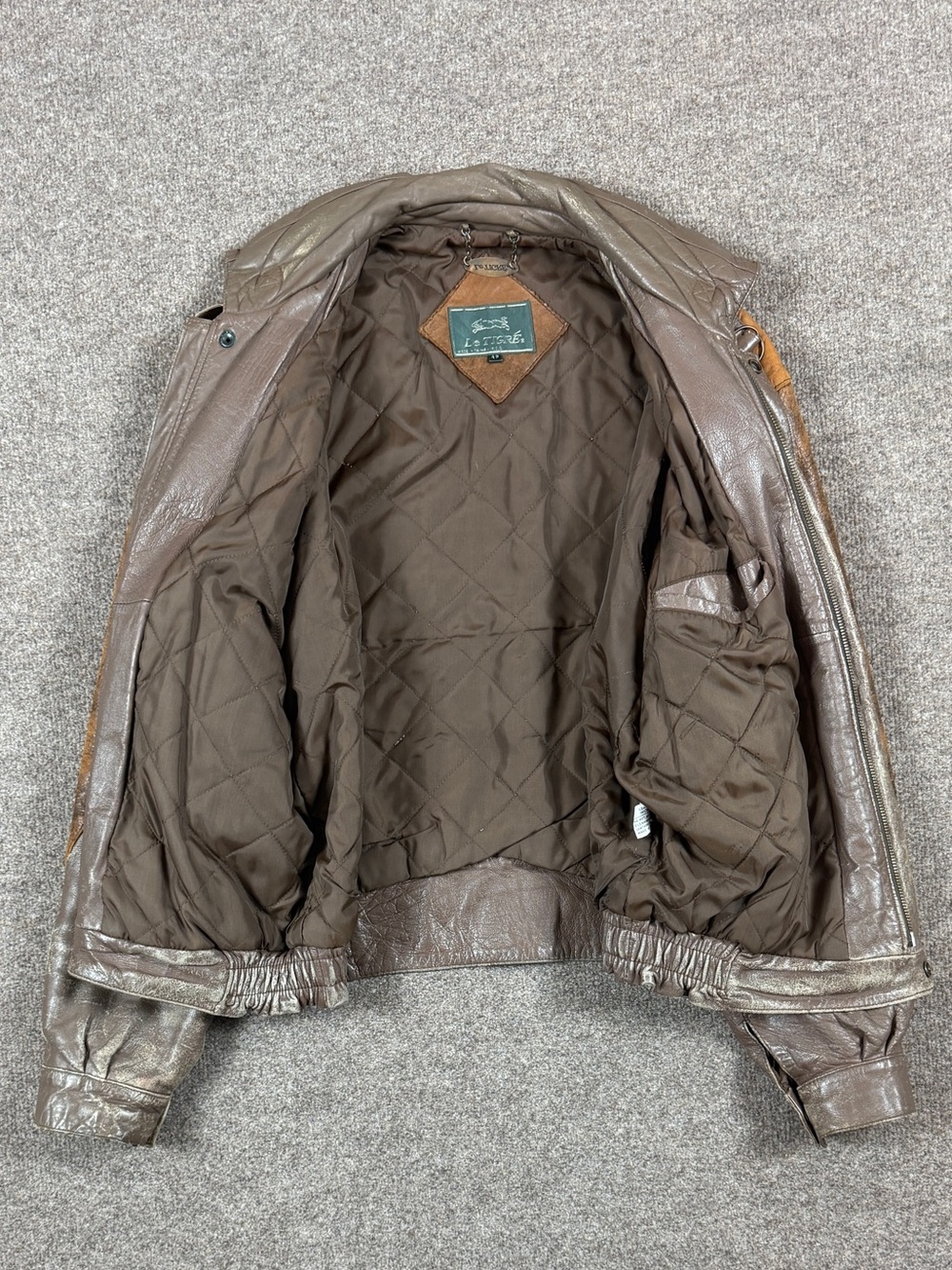 Vintage Brown Leather Distressed Patina Flight Bomber Jacket Mens 42 Funnel Neck - Picture 5 of 15